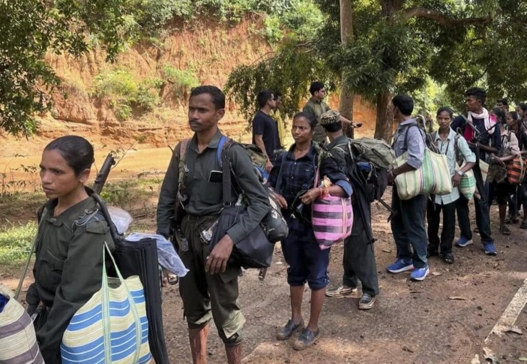 Surrendered Maoist cadres with weapons in Kanker , Photo Credit: PTI