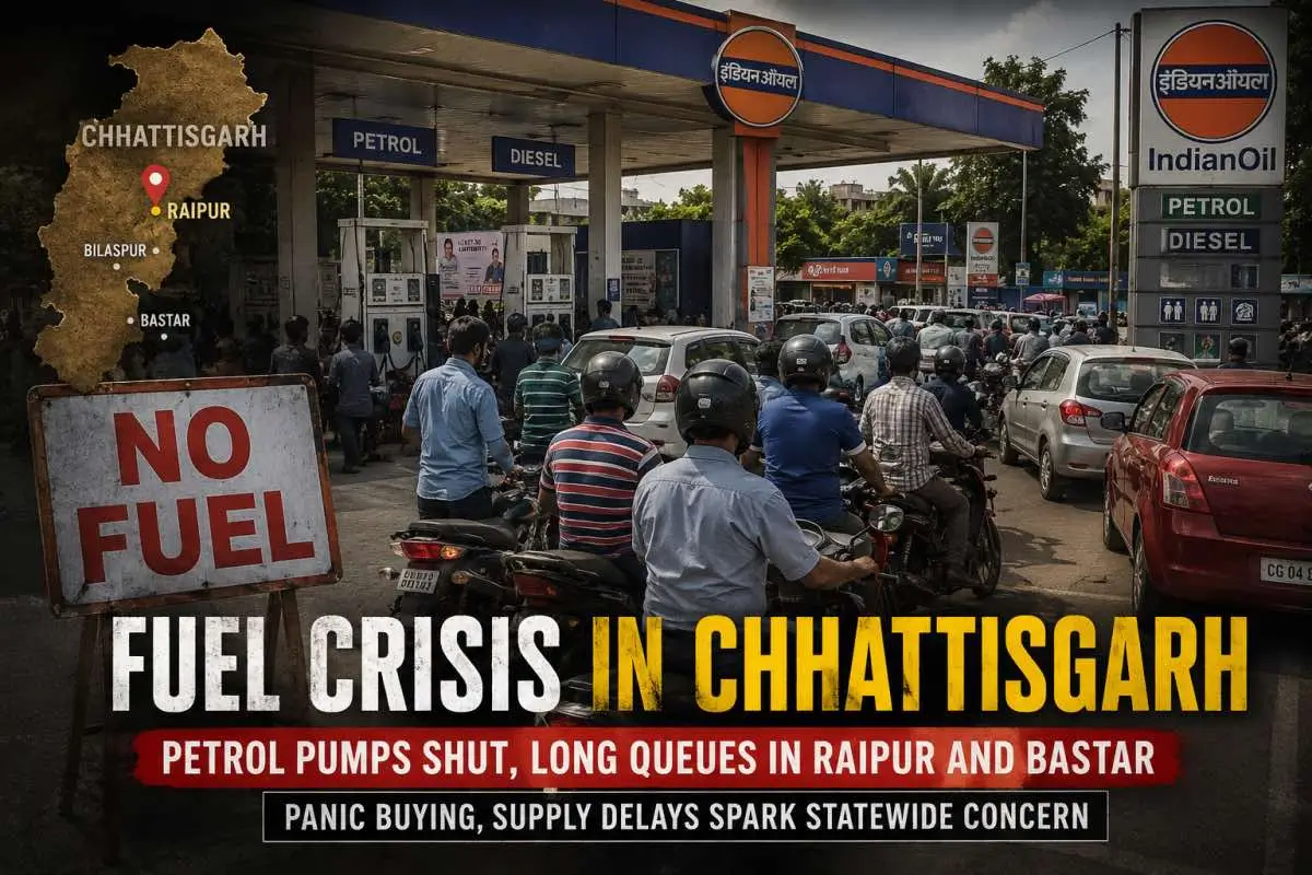 Chhattisgarh Fuel Panic Sparks Long Queues in Raipur